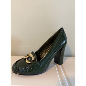 Chinese Laundry Green Patent Loafer Pumps Gold Chain Block Heel y2k academia 7M